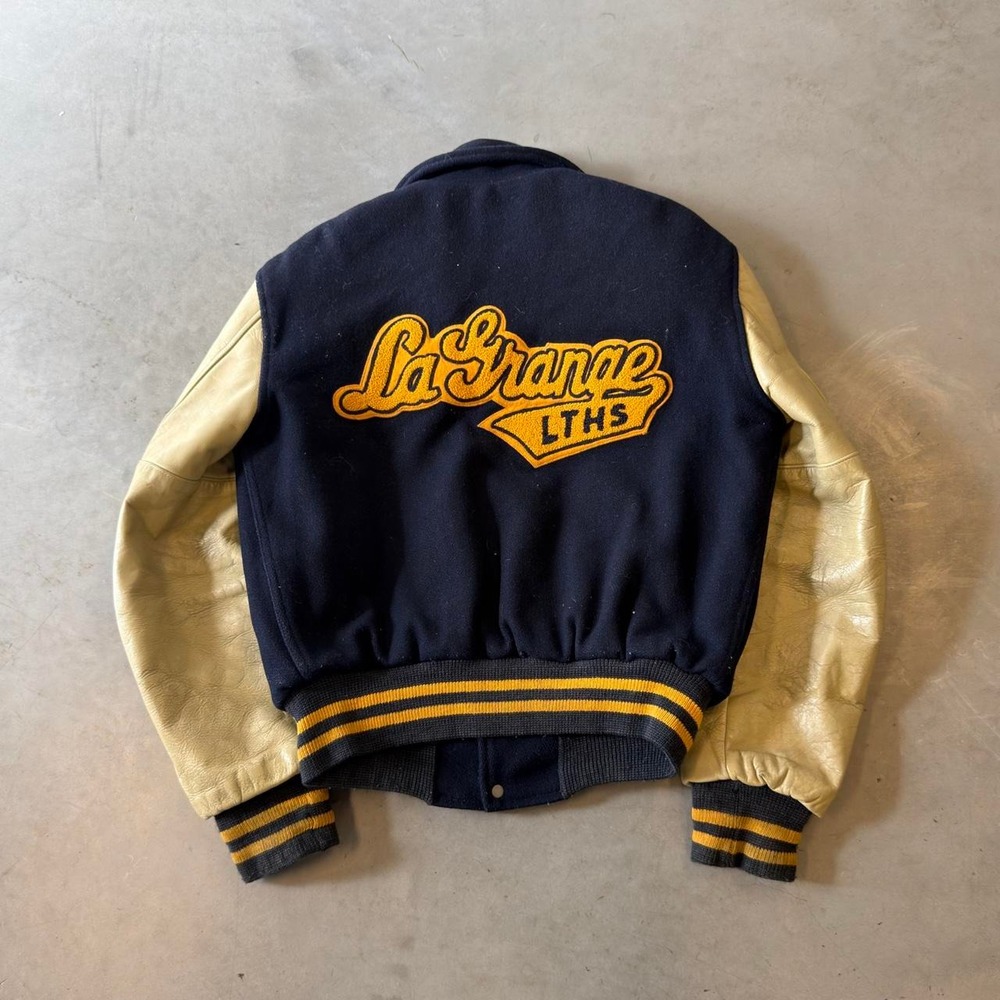 Vintage 60s button down Lagrange collared varsity bomber jacket